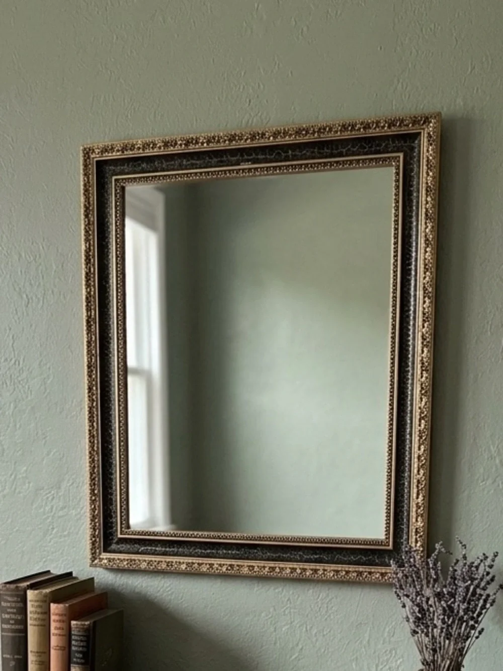 Vintage Gold & Black Ornate Framed Mirror - Crackle Finish Accent Wall Decor